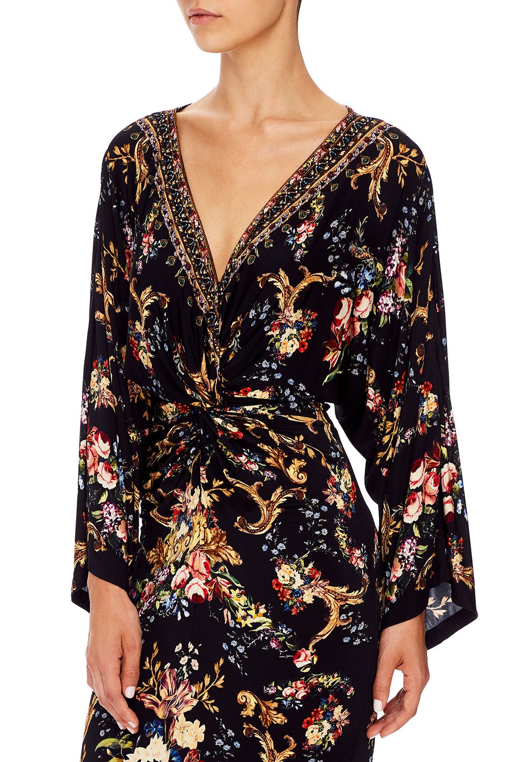 CAMILLA LONG SPLIT FRONT TWIST DRESS FRIEND IN FLORA