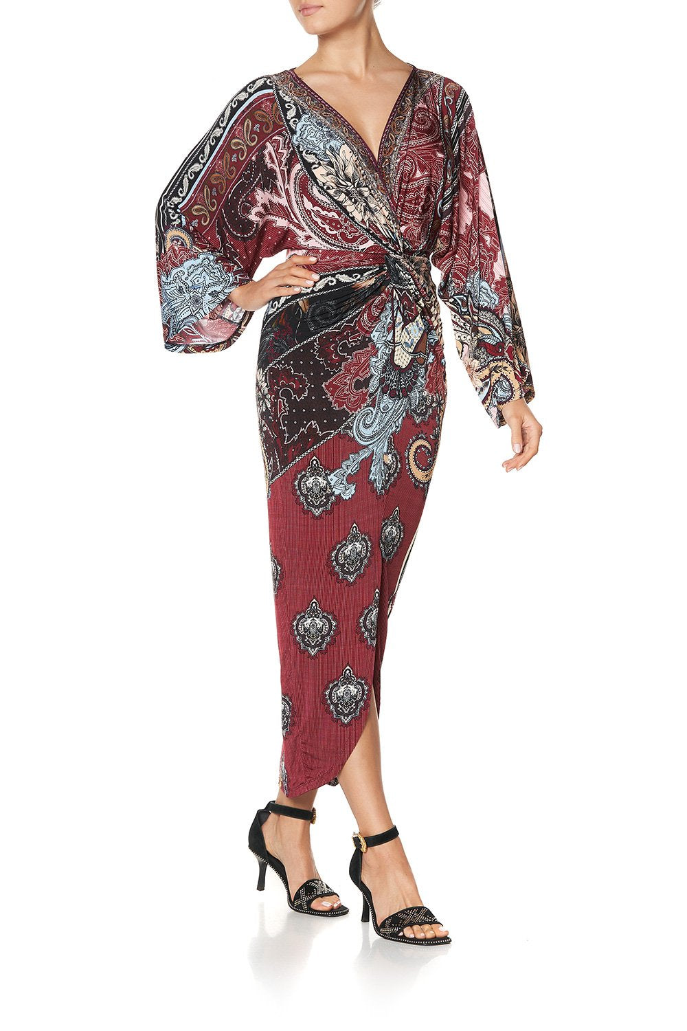 LONG SPLIT FRONT TWIST DRESS TALE OF THE FIRE BIRD