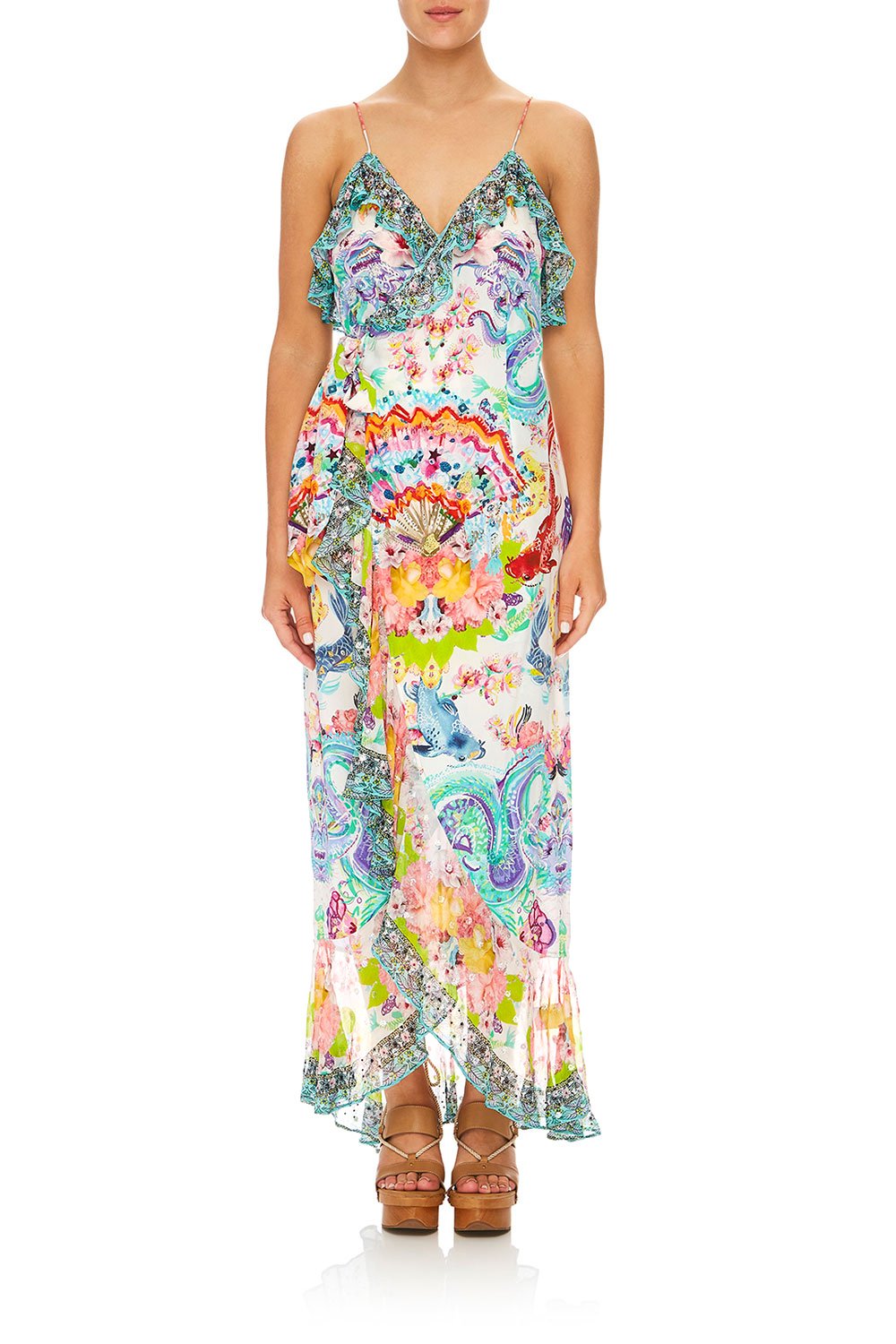 CAMILLA DRAGON DIVINITY LONG WRAP DRESS W/ FRILL