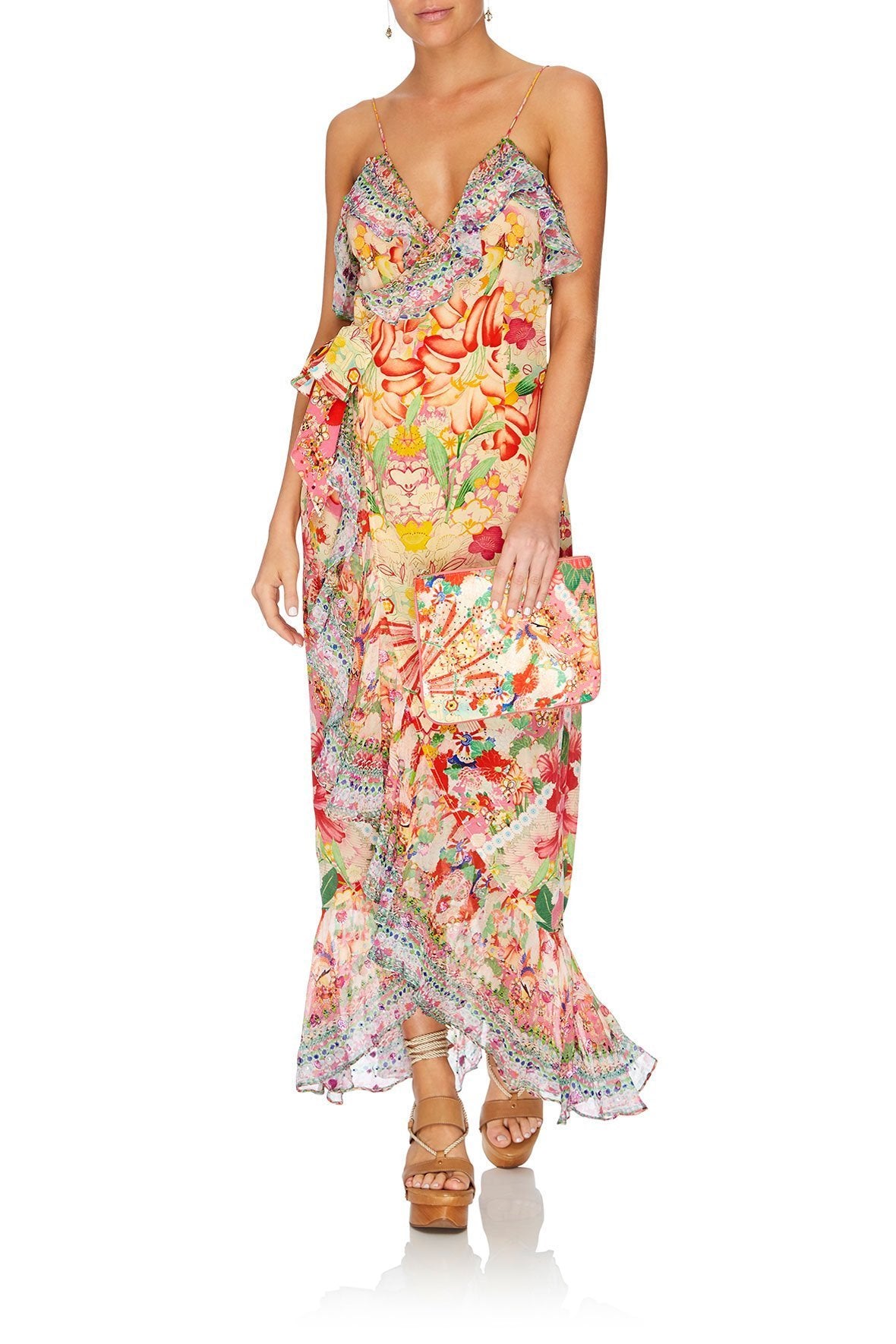 LONG WRAP DRESS WITH FRILL KIMONO KISSES