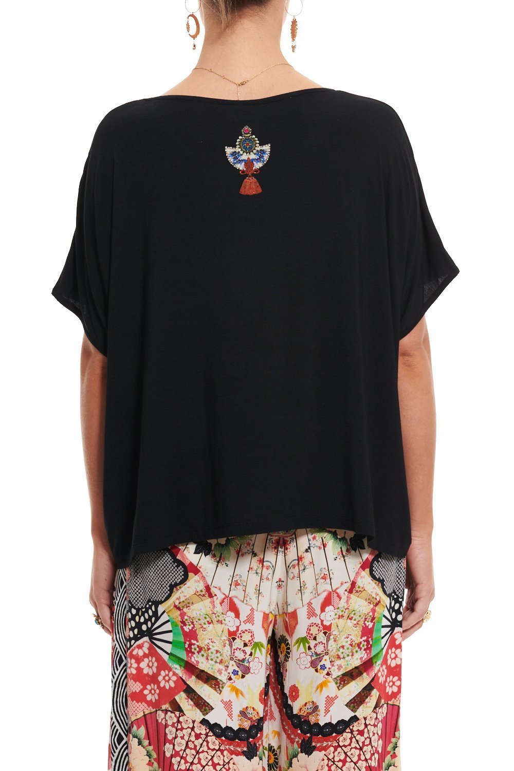 LOOSE FIT ROUND NECK TEE BLACK LEOPARD FAN