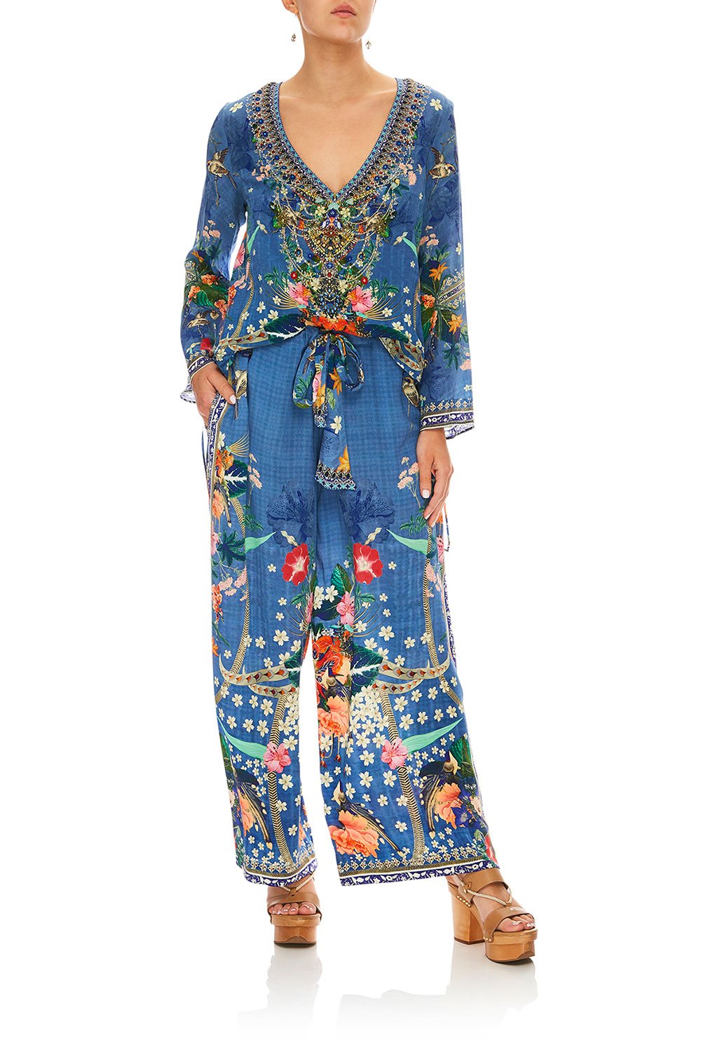 CAMILLA FARAWAY FLORALS LOUNGE TROUSER W/ TIE WAIST