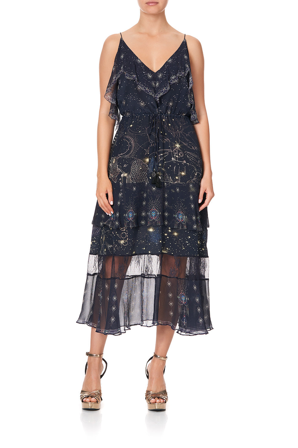 MIDI DRESS WITH NECKLINE FRILL ITS A SIGN