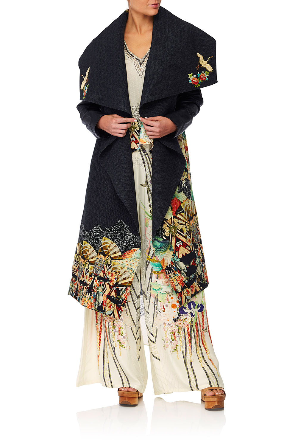 CAMILLA MIDNIGHT MOONCHILD WATERFALL COLLAR COAT