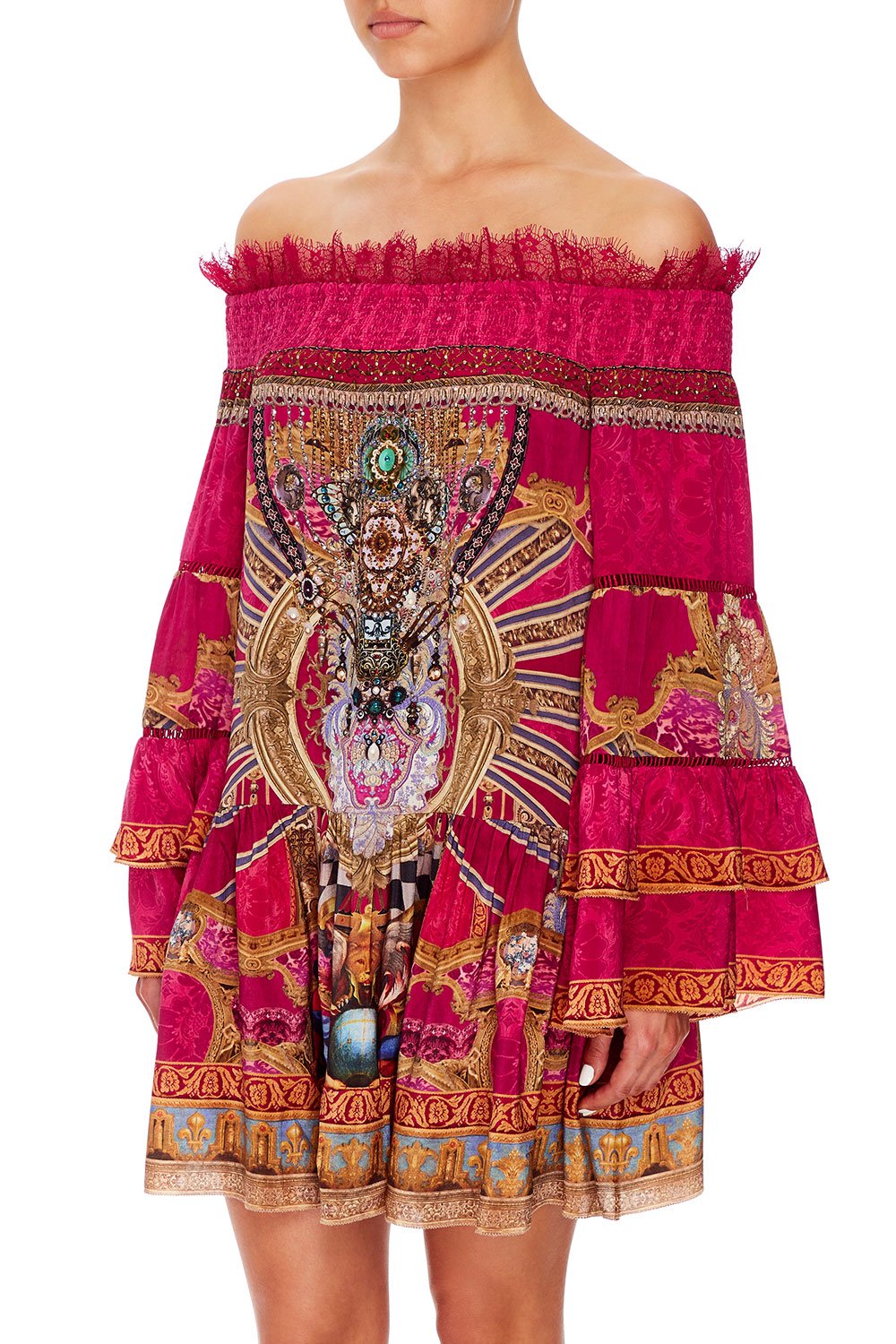 CAMILLA OFF SHOULDER DRESS WITH SMOCKING LOUNGE HOUR