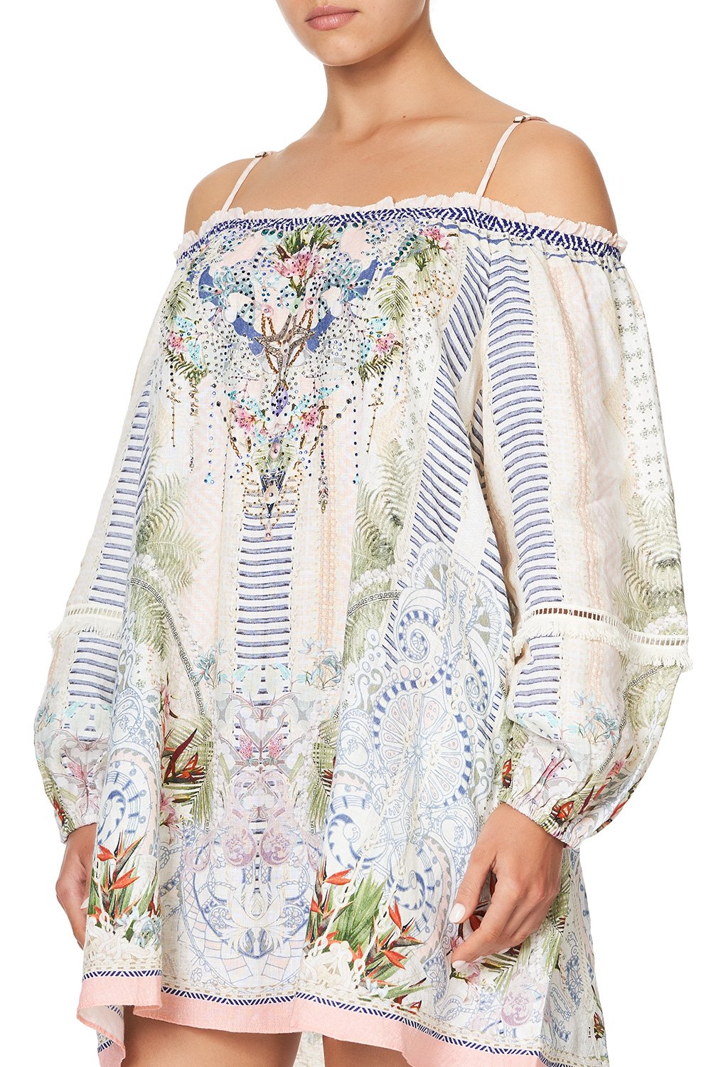 OFF SHOULDER DRESS WITH STRAPS BEACH SHACK