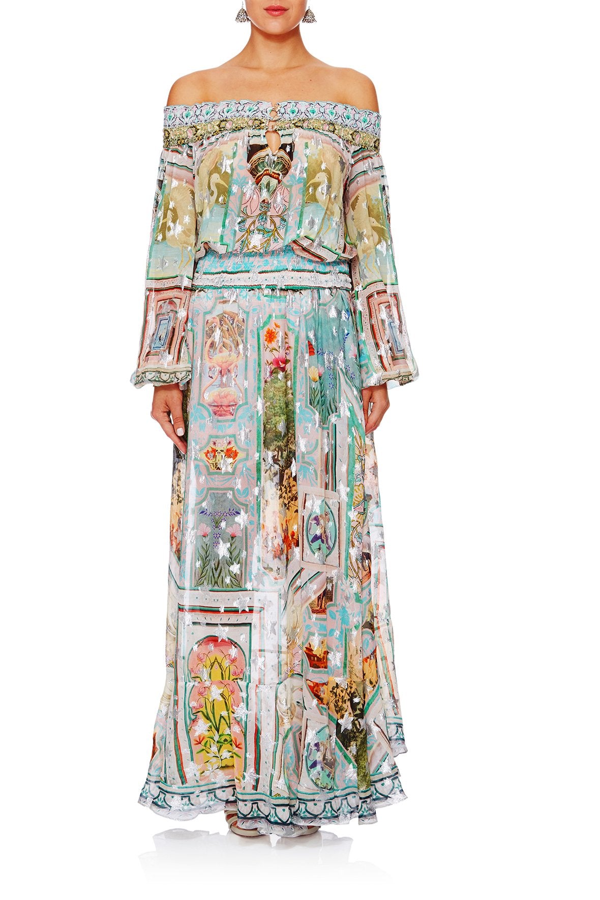 MATRIARCH MUSINGS OFF SHOULDER SHIRRED DRESS