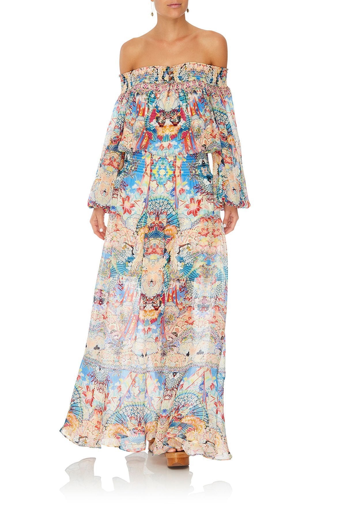 OFF SHOULDER SHIRRED DRESS MISO IN LOVE