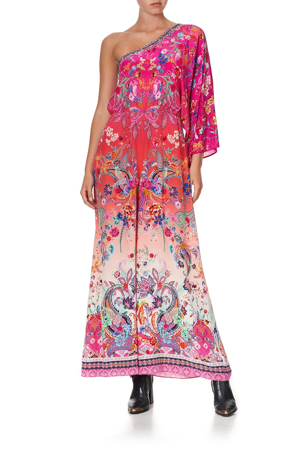 ONE SHOULDER FLARED JUMPSUIT FREE LOVE