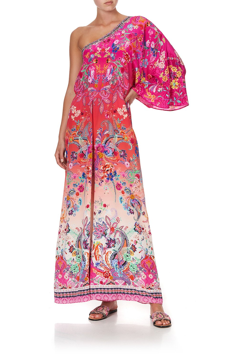 ONE SHOULDER FLARED JUMPSUIT FREE LOVE