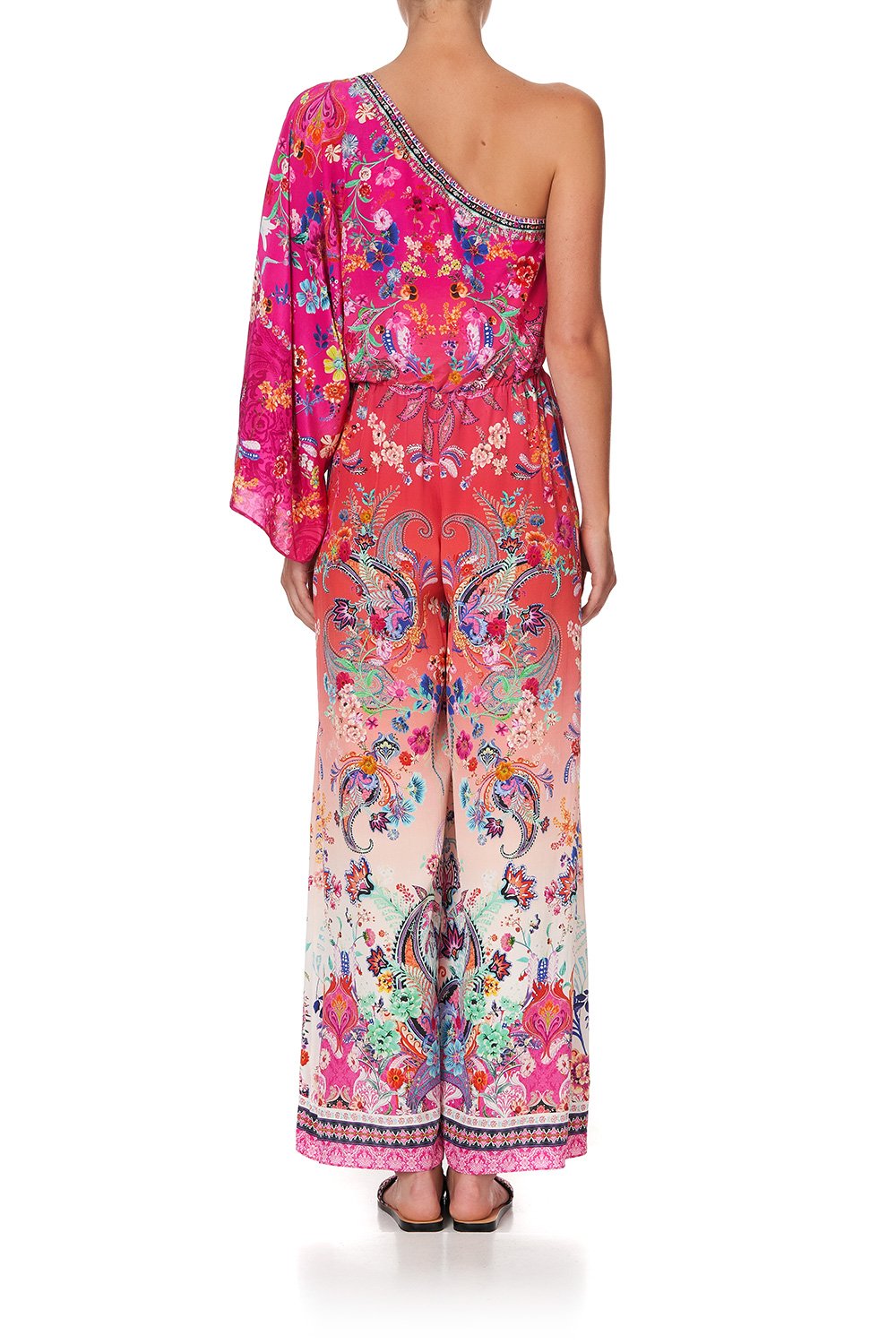 ONE SHOULDER FLARED JUMPSUIT FREE LOVE