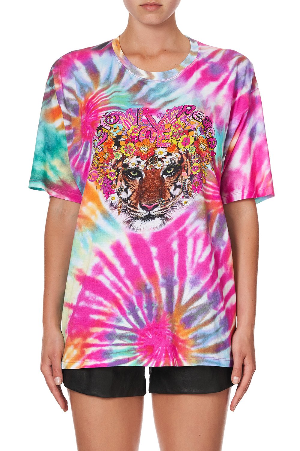OVERSIZE TIE-DYE BAND TEE LET THE SUN SHINE