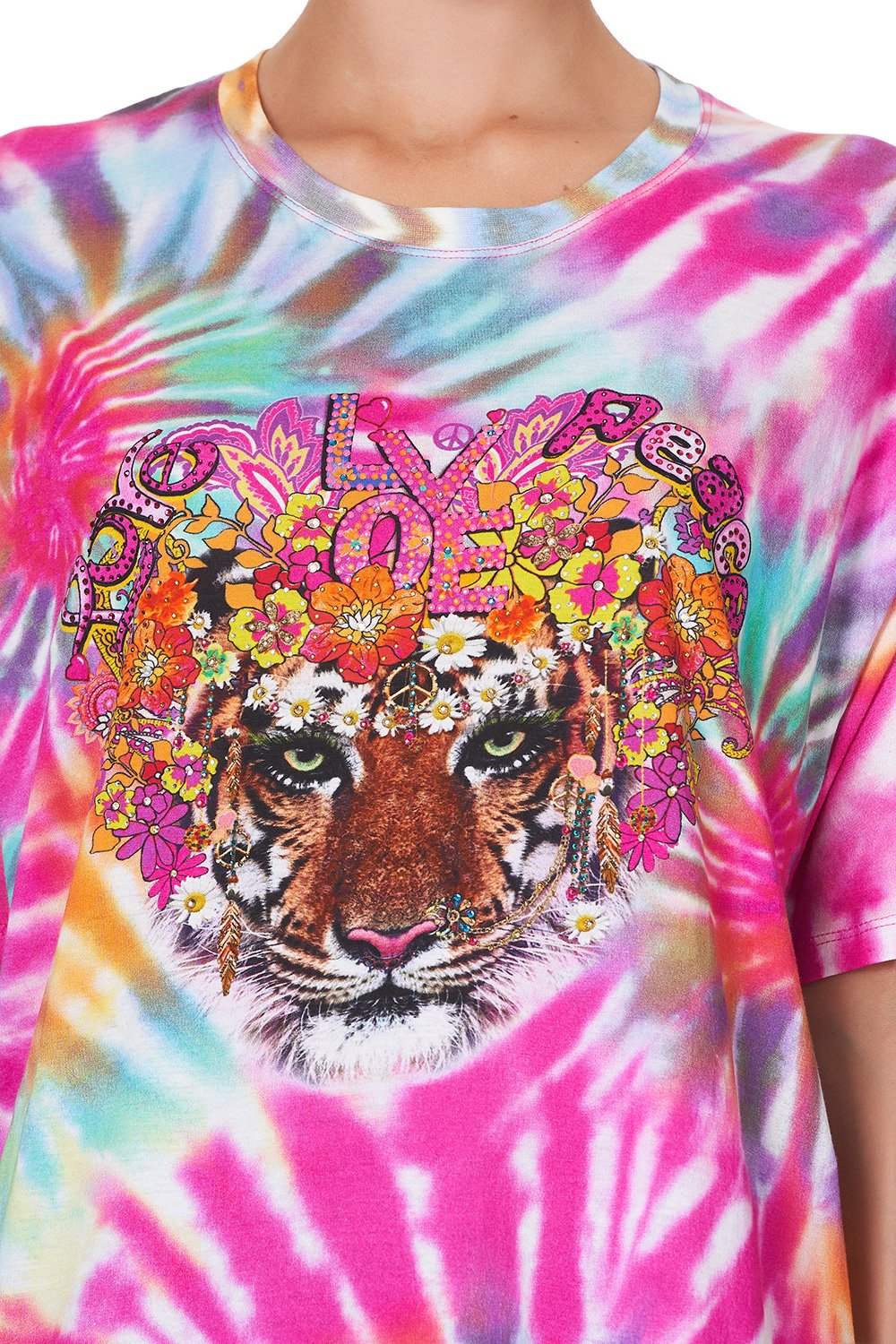 OVERSIZE TIE-DYE BAND TEE LET THE SUN SHINE