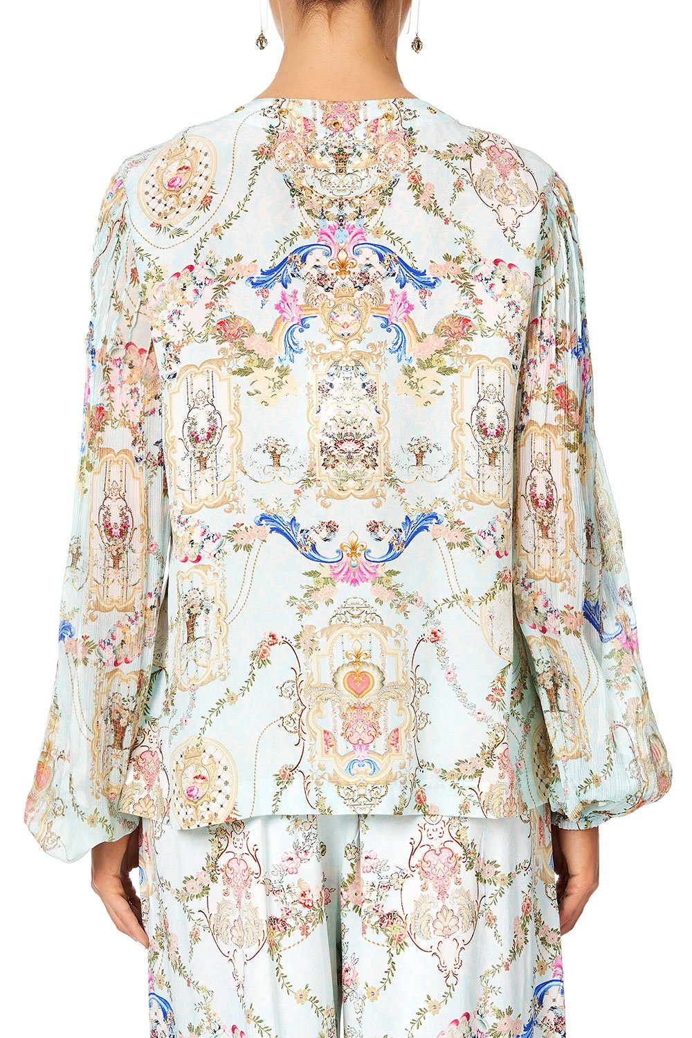 CAMILLA PEASANT BLOUSE WITH FRONT VERSAILLES SKY