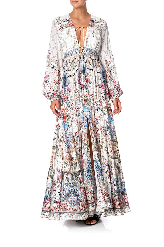 PEASANT DRESS WITH TIE FRONT SOUTHERN BELLE – CAMILLA
