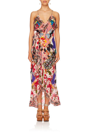 CAMILLA POSTCARDS FROM MARS LONG WRAP DRESS WFRILL