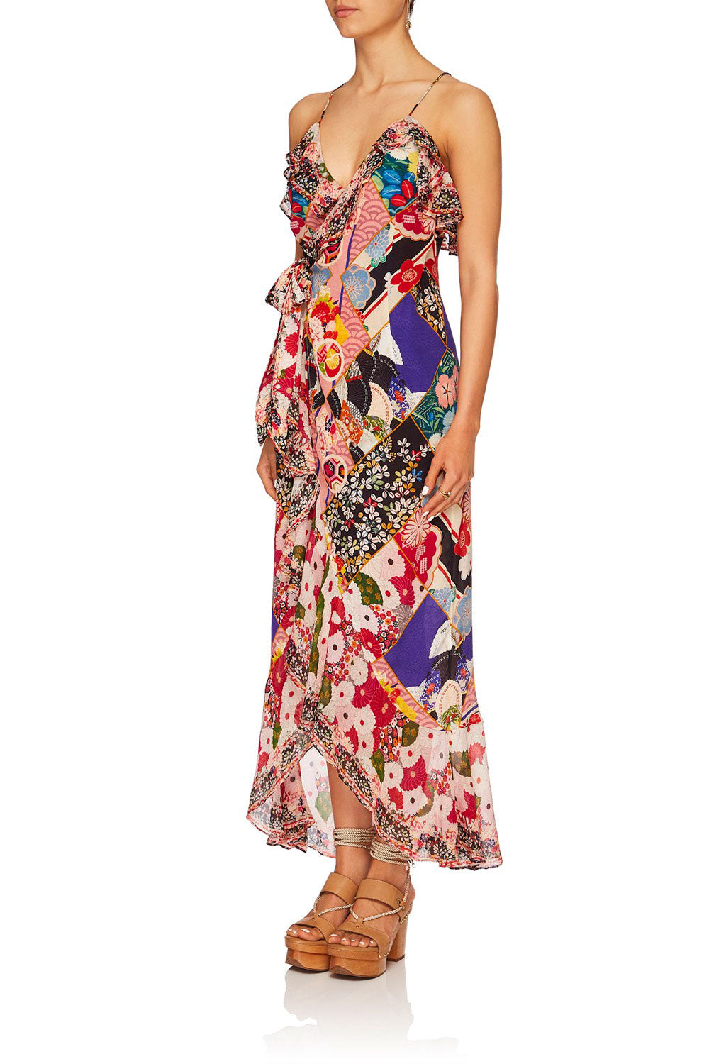 CAMILLA POSTCARDS FROM MARS LONG WRAP DRESS WFRILL