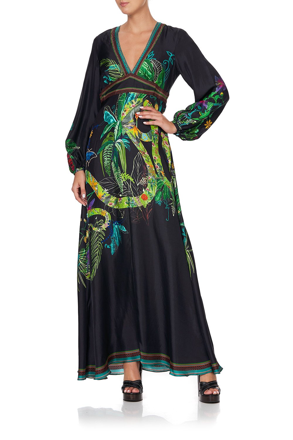 PRINTED LANTERN SLEEVE DRESS RIVER CRUISE