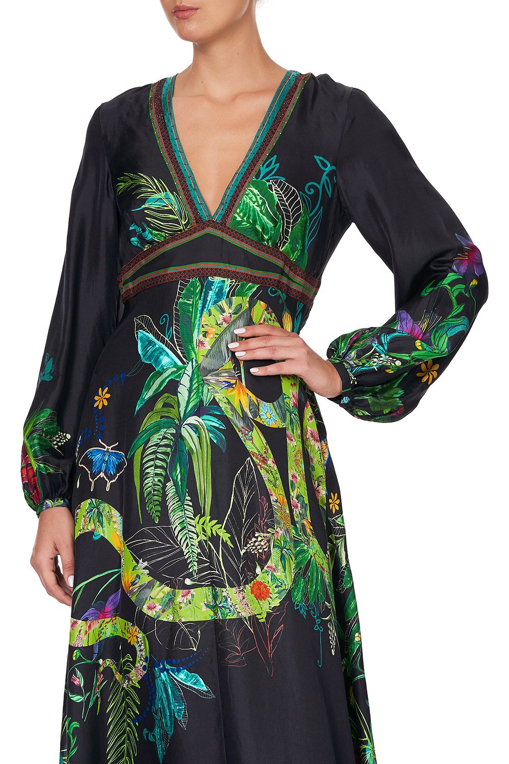 PRINTED LANTERN SLEEVE DRESS RIVER CRUISE