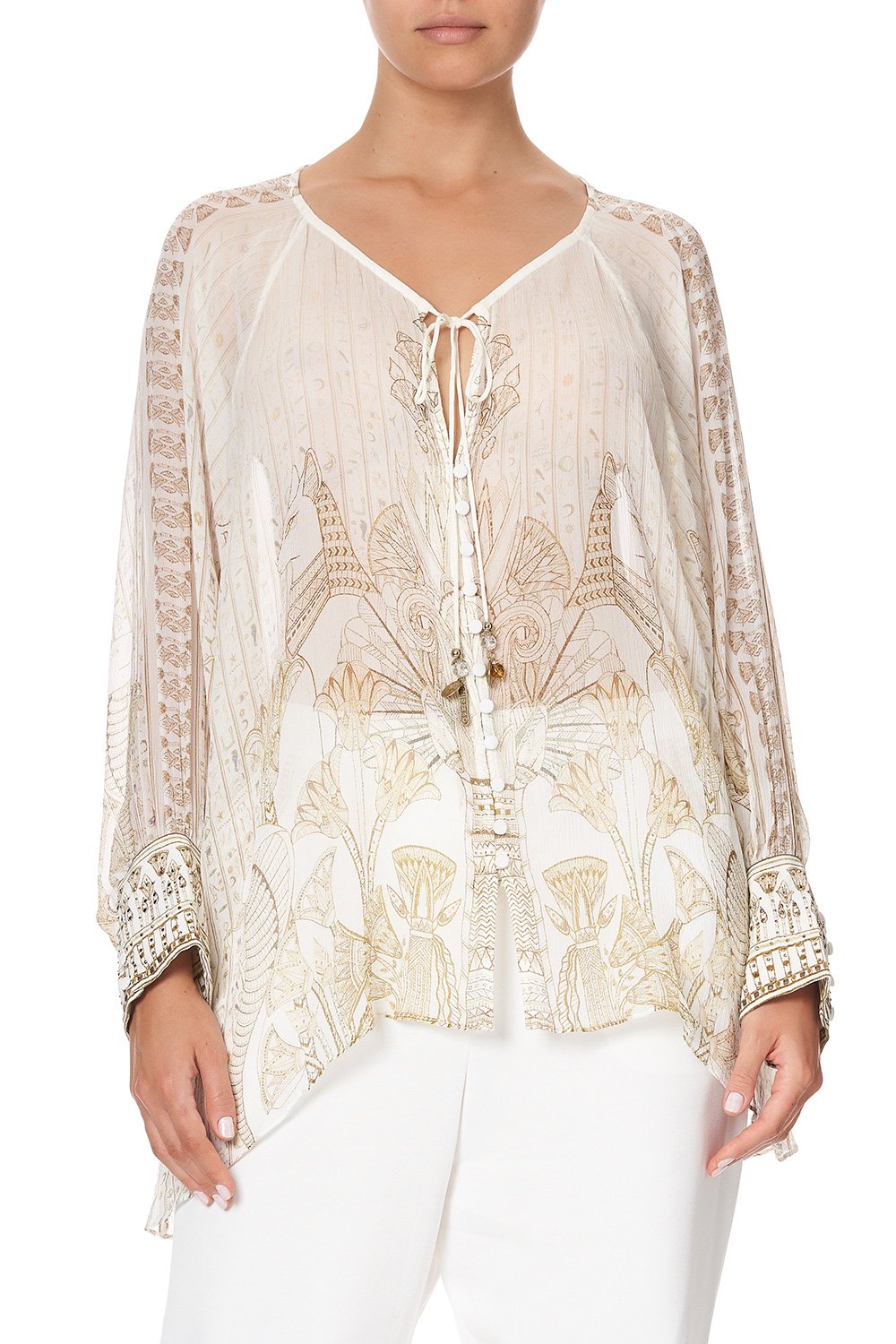 RAGLAN SLEEVE BUTTON UP TOP THE QUEENS CHAMBER