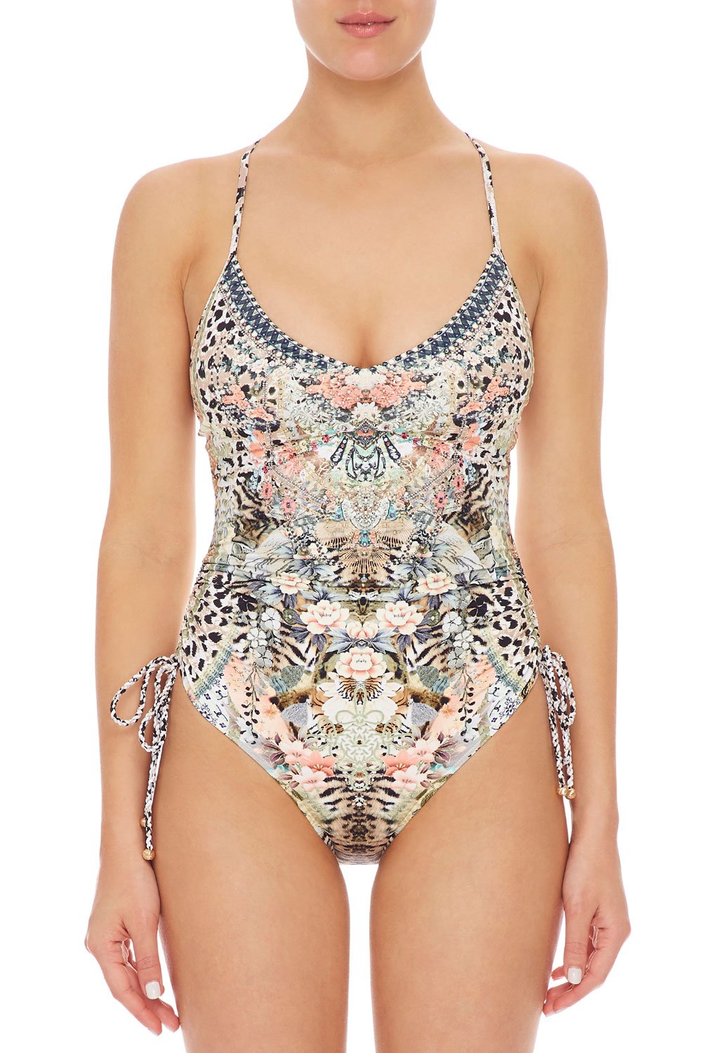 CAMILLA ROUCHED SIDE V-NECK ONE PIECE MOTO MAIKO