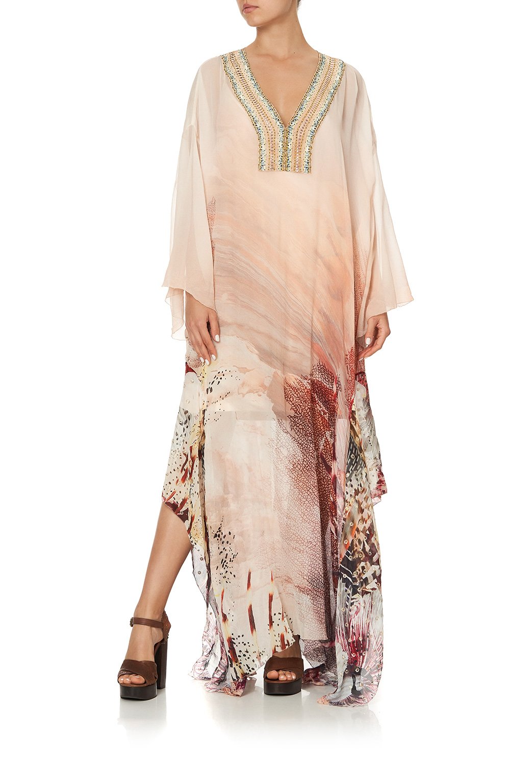 SHEER KAFTAN WITH TIE AND SLIP COASTAL TREASURE