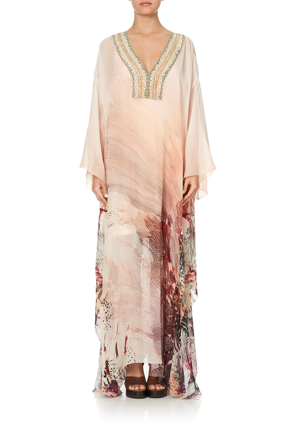 SHEER KAFTAN WITH TIE AND SLIP COASTAL TREASURE