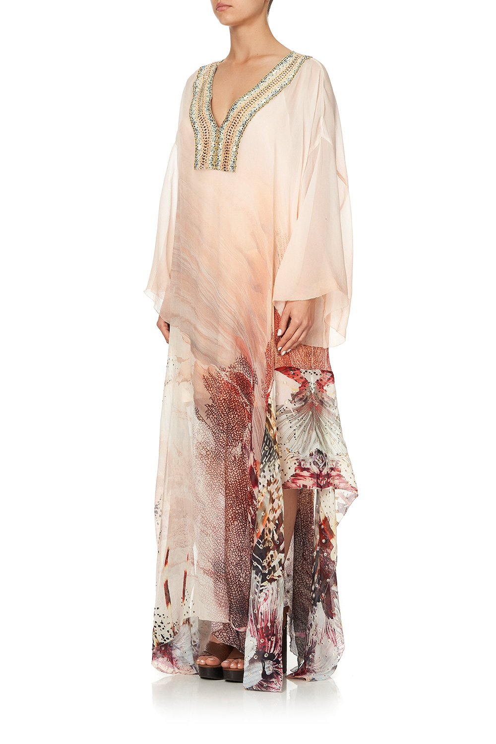 SHEER KAFTAN WITH TIE AND SLIP COASTAL TREASURE