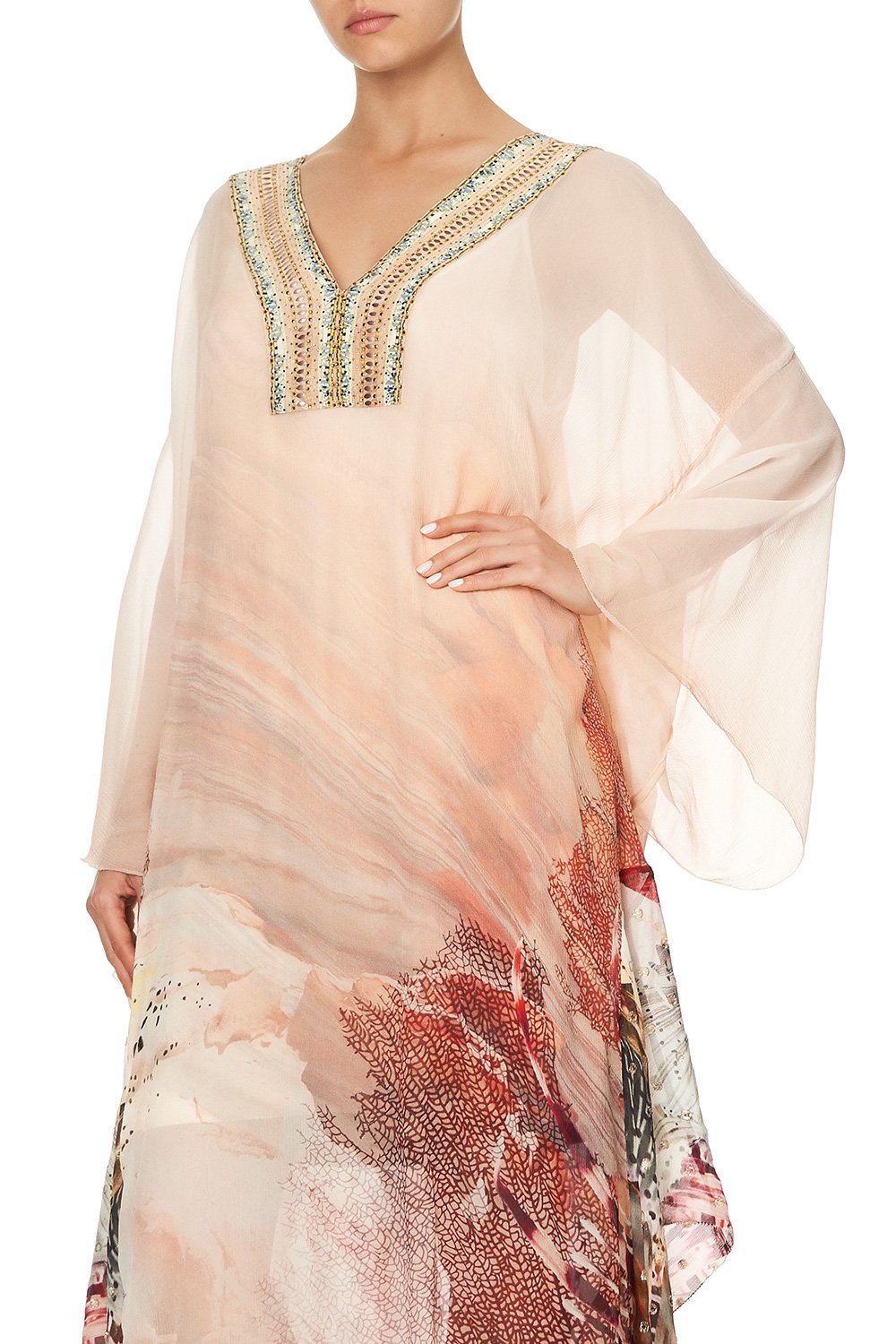 SHEER KAFTAN WITH TIE AND SLIP COASTAL TREASURE