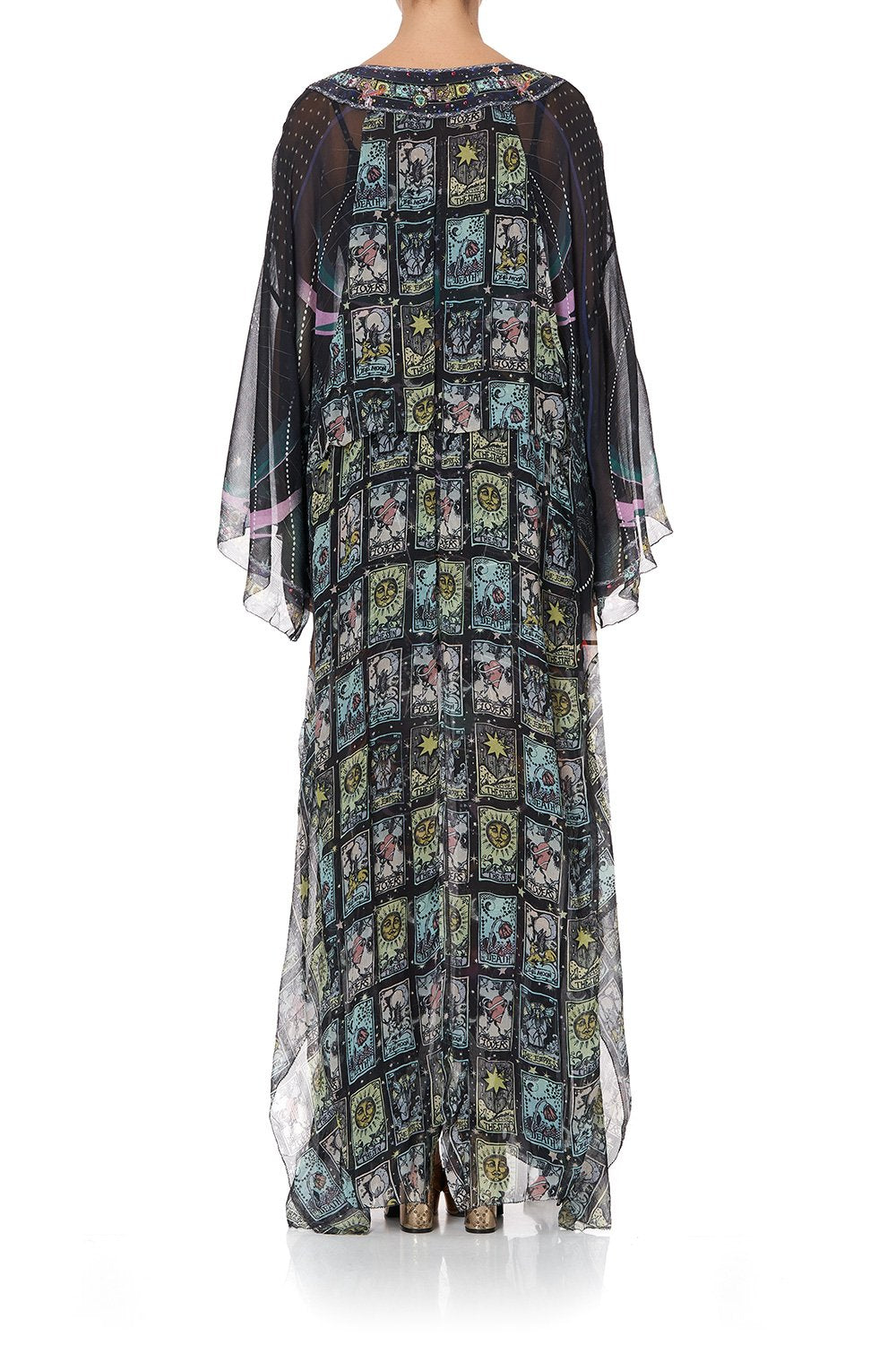 SHEER KAFTAN WITH TIE AND SLIP MIDNIGHT MOON HOUSE