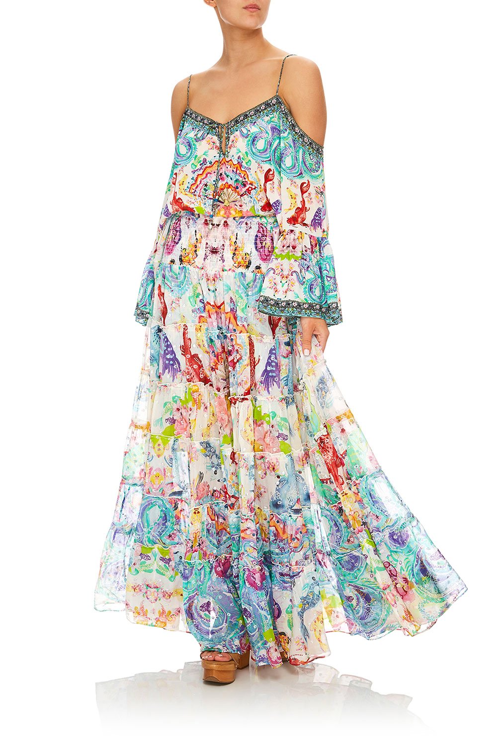 CAMILLA DRAGON DIVINITY SHEER TIERED CIRCLE SKIRT