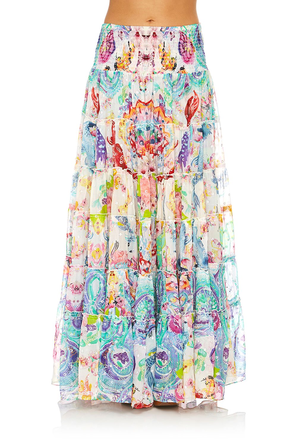 CAMILLA DRAGON DIVINITY SHEER TIERED CIRCLE SKIRT