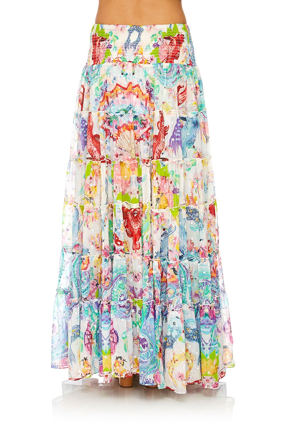 CAMILLA DRAGON DIVINITY SHEER TIERED CIRCLE SKIRT