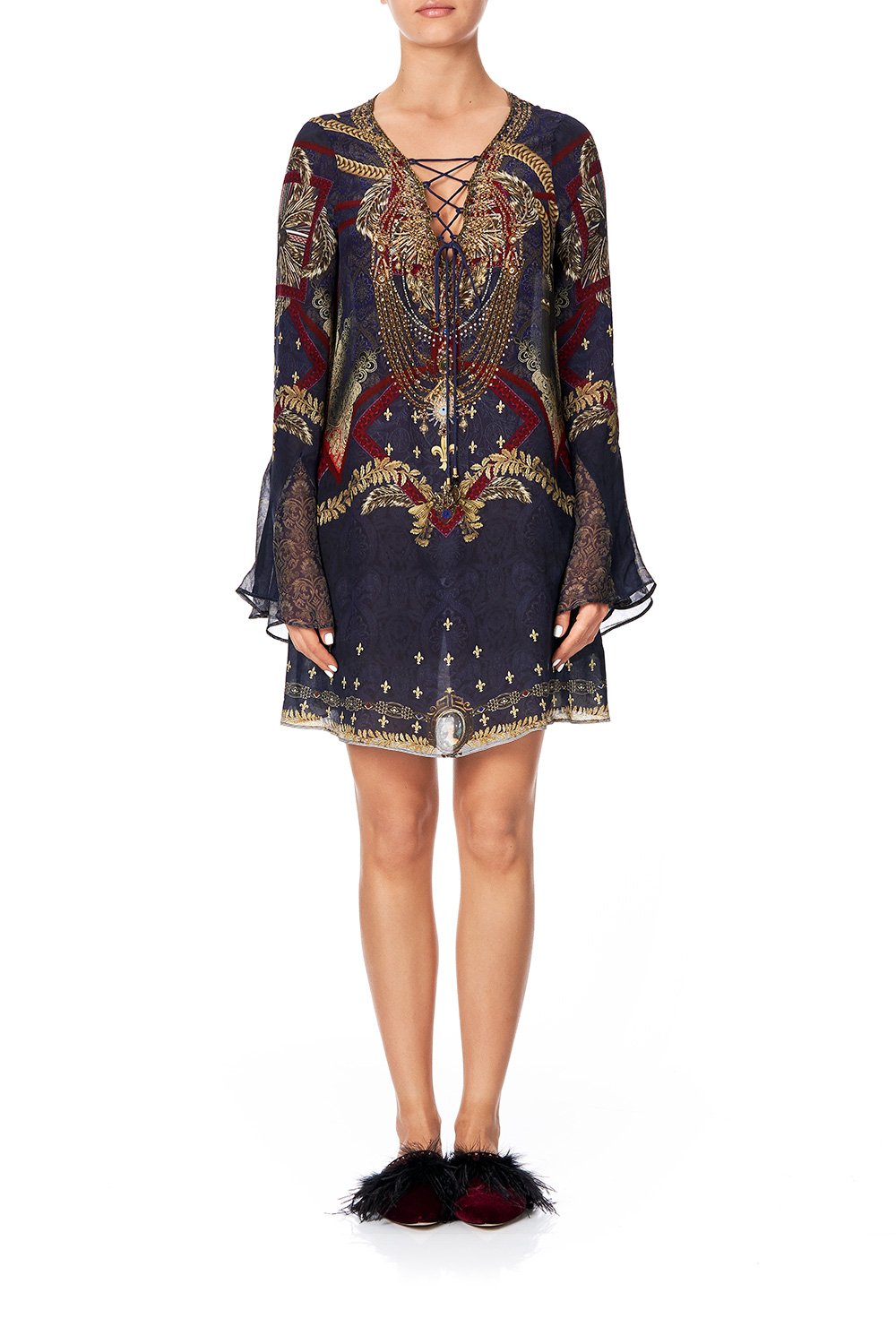 LACE UP SHIFT WITH FLARE SLEEVE THIS CHARMING WOMAN