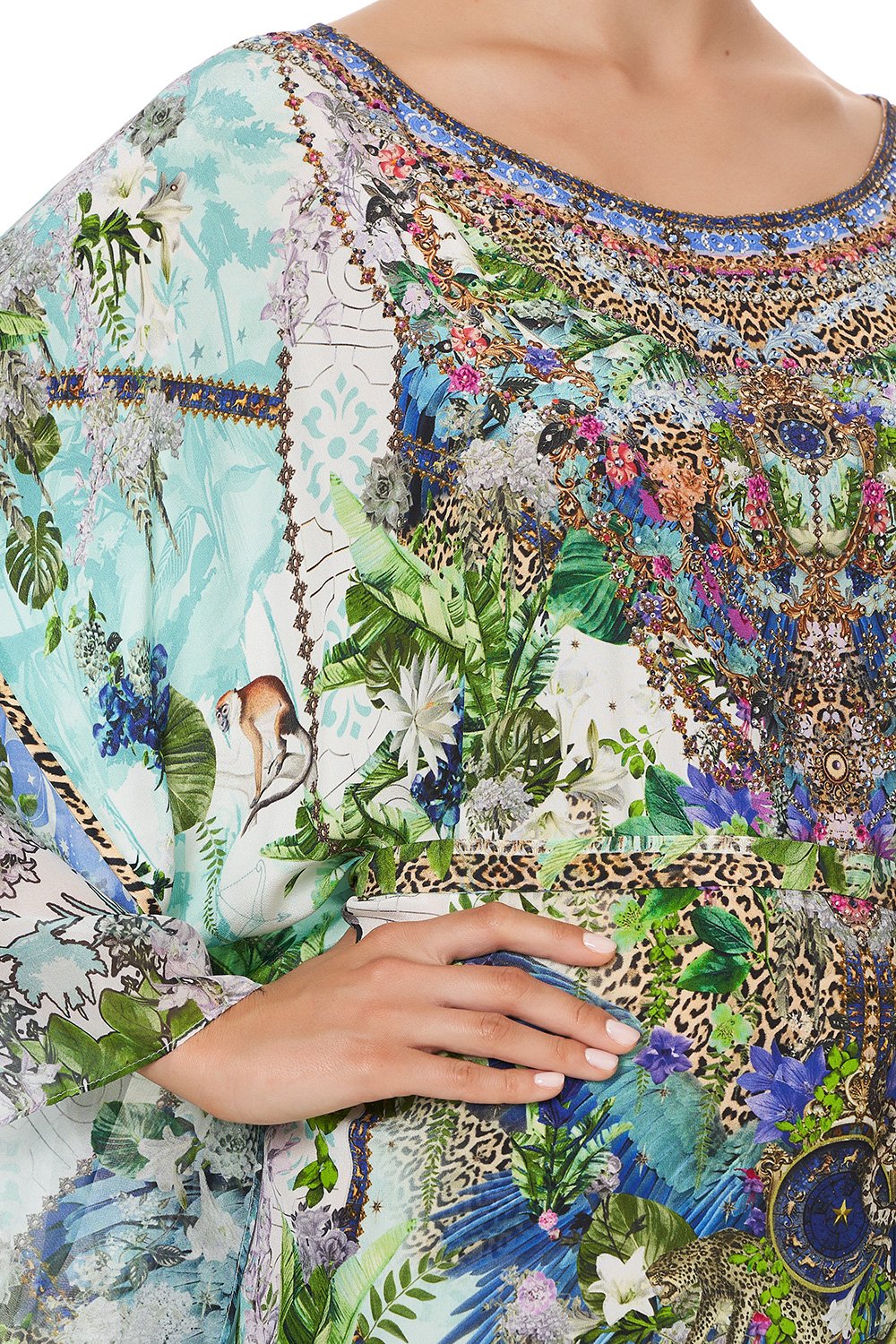 SHORT KAFTAN WITH SHEER SLEEVES MOON GARDEN