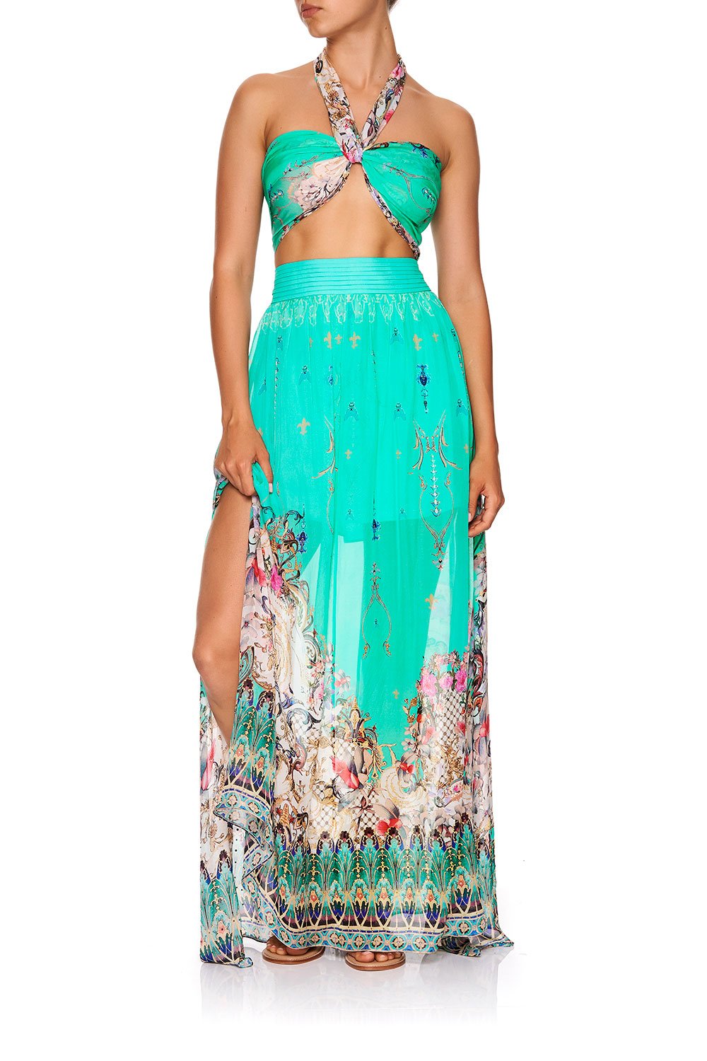 SKIRT WITH PINTUCK WITH BAND FLORAISON