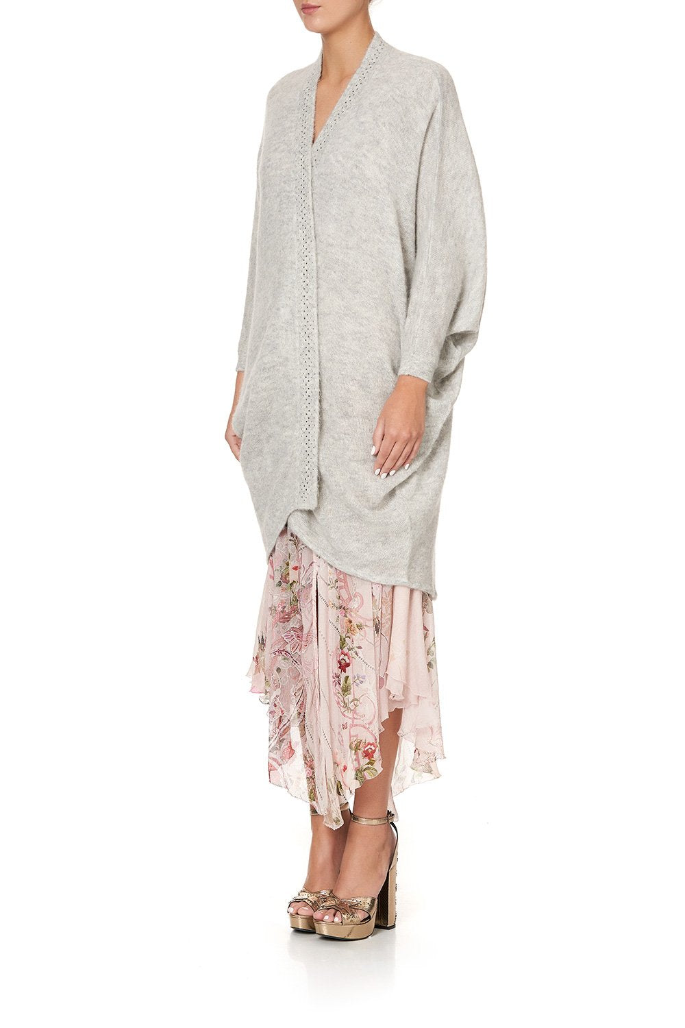 SOFT KNIT PONCHO WITH EMBROIDERY GREY ISTENANYA