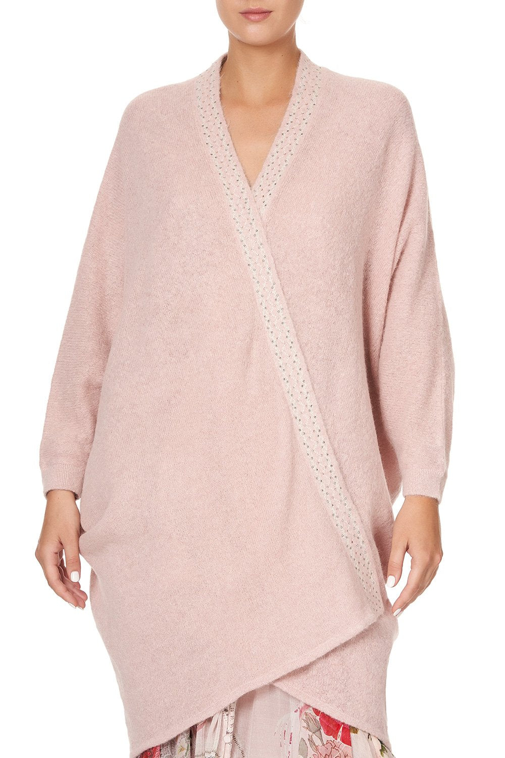 SOFT KNIT PONCHO WITH EMBROIDERY PINK ISTENANYA
