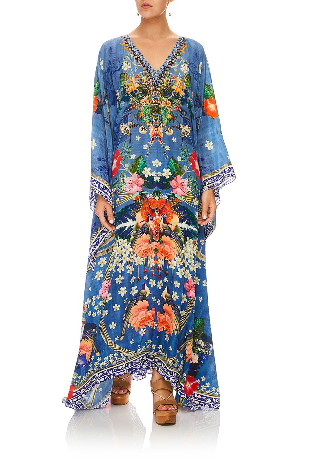 CAMILLA FARAWAY FLORALS SPLIT FRONT AND SLEEVE KAFTAN