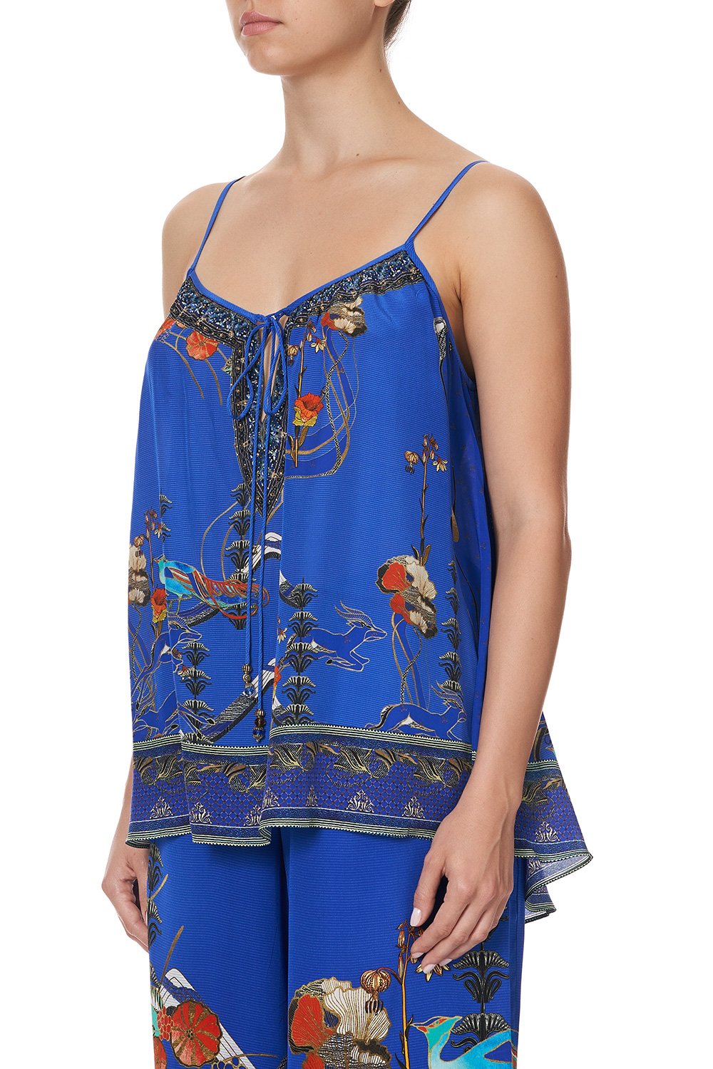 STRAP TOP WITH TIE FRONT DETAIL TREE OF LIFE