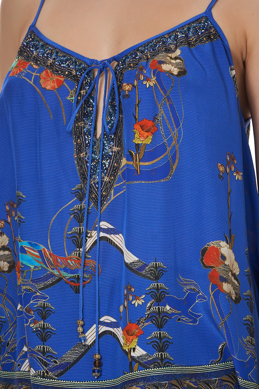 STRAP TOP WITH TIE FRONT DETAIL TREE OF LIFE