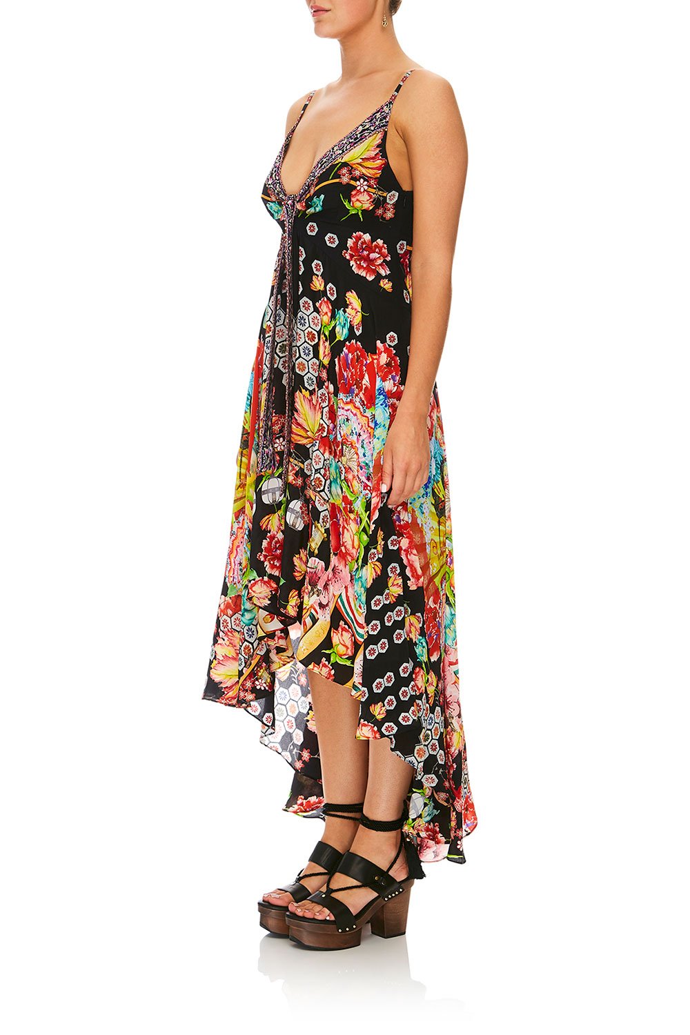 CAMILLA PAINTED LAND TIE DETAIL HIGH LOW DRESS