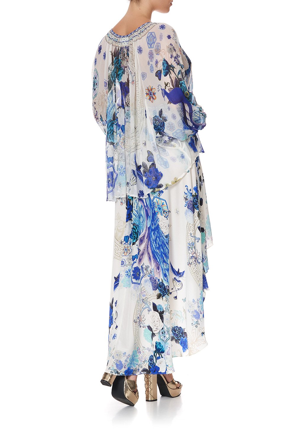 TIE FRONT HIGH LOW HEM BLOUSE WHITE SIDE OF THE MOON