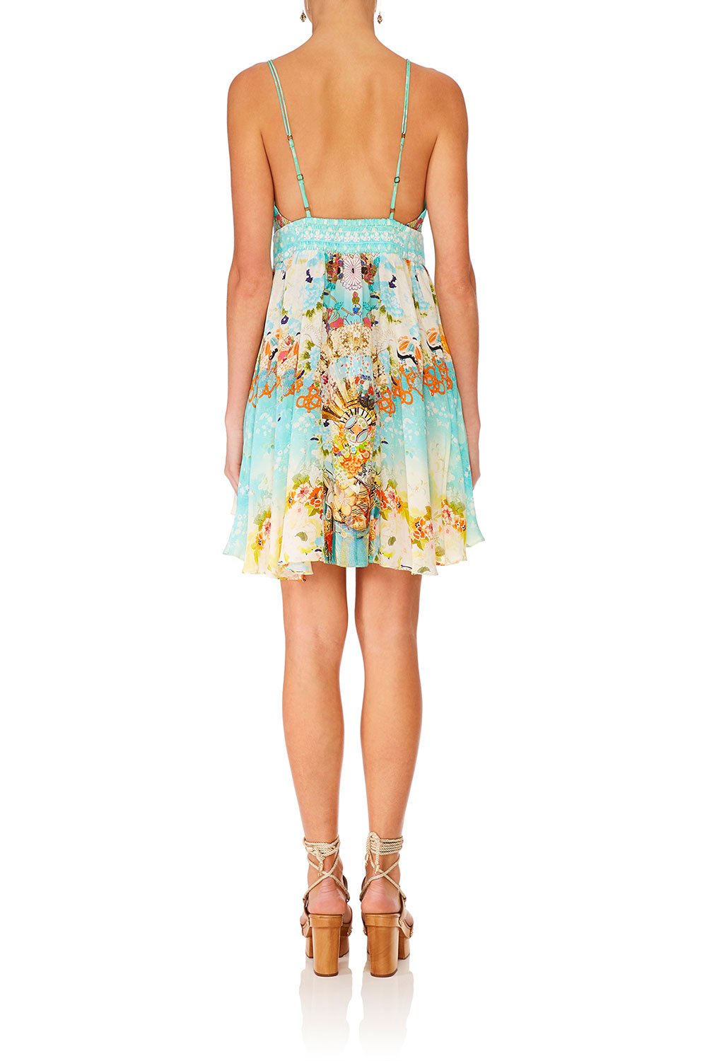 CAMILLA TIE FRONT MINI DRESS RETRO'S RAINBOW