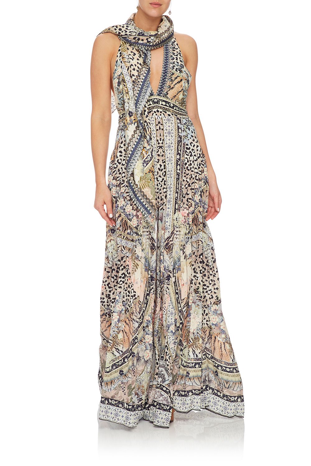 CAMILLA TIE NECK HALTER JUMPSUIT MOTO MAIKO