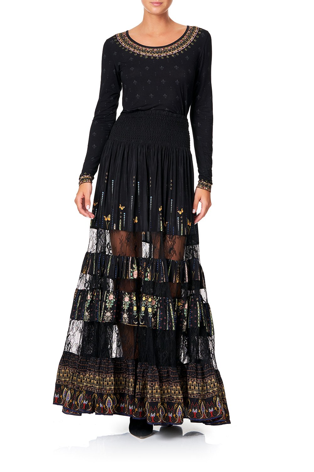 MAXI SKIRT WITH LACE INSERTS REBELLE REBELLE