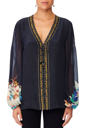 CAMILLA UP ALL NIGHT PEASANT BLOUSE W FRONT LACING