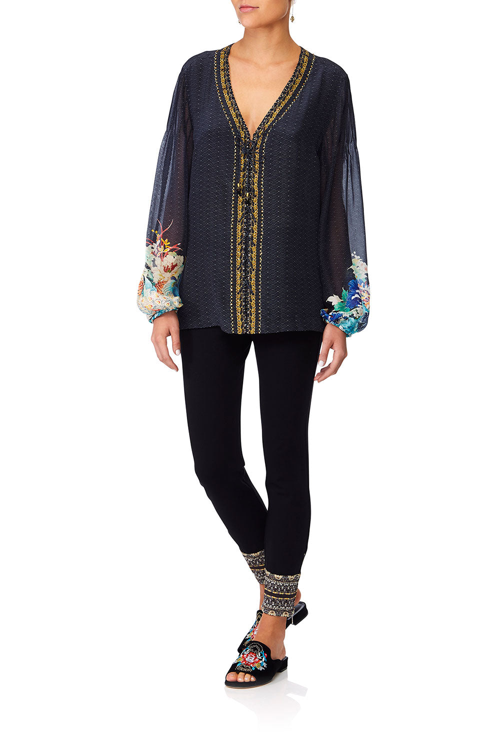 CAMILLA UP ALL NIGHT PEASANT BLOUSE W FRONT LACING