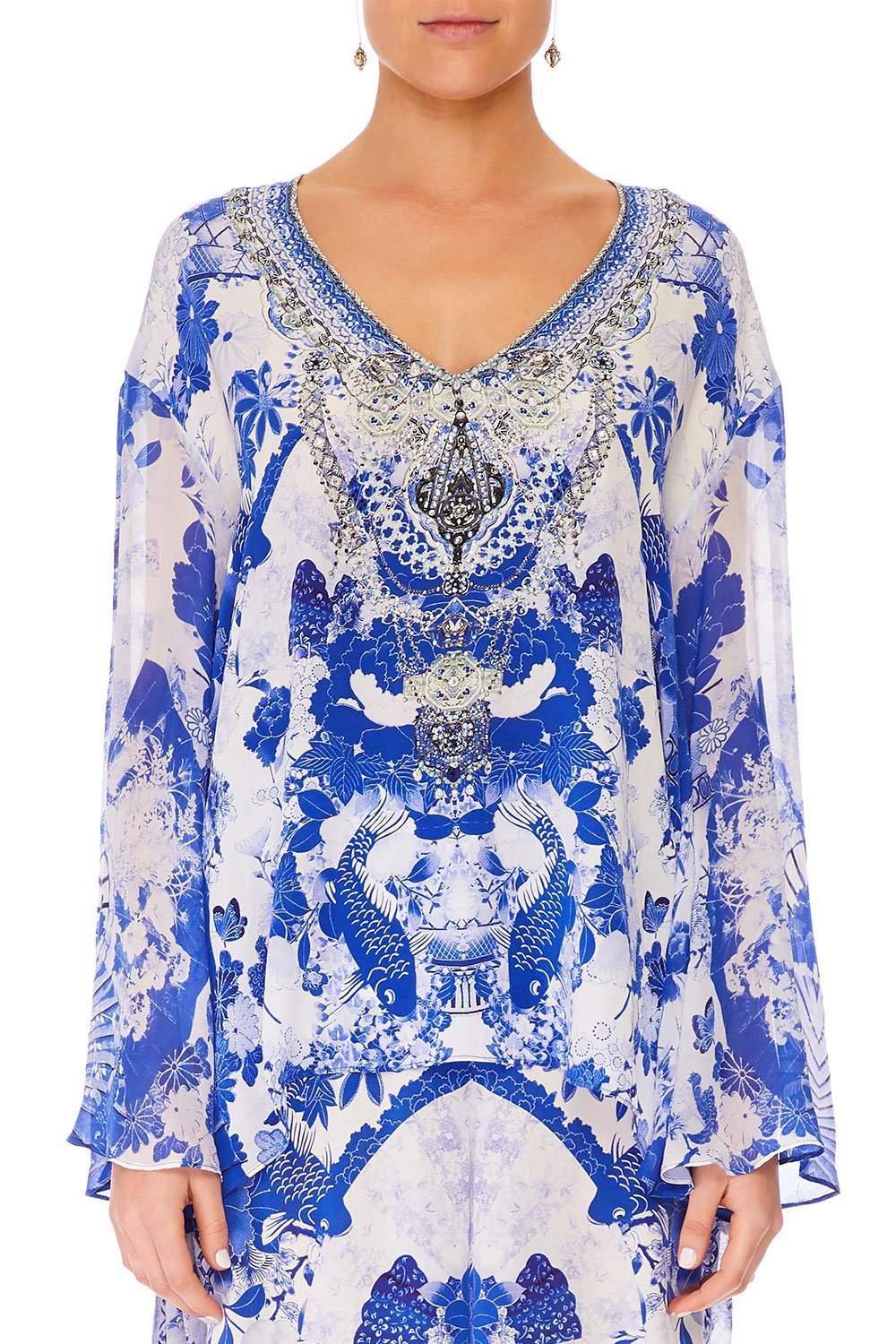 CAMILLA V-NECK A-LINE BLOUSE THE FAN SEA