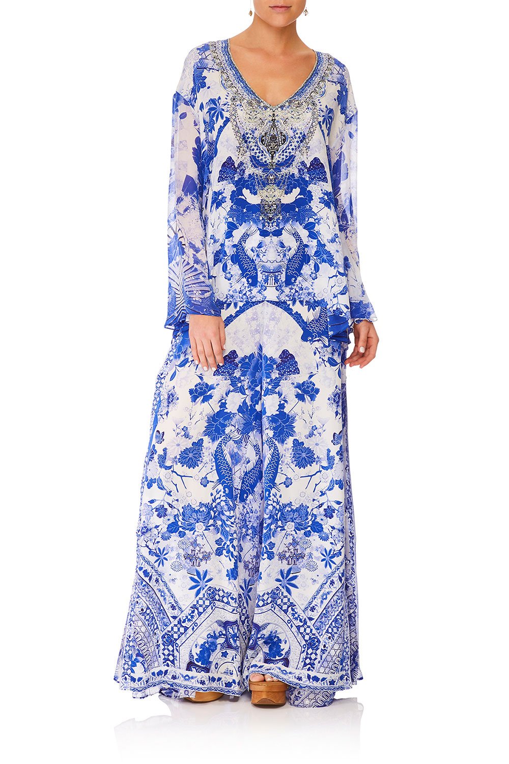 CAMILLA V-NECK A-LINE BLOUSE THE FAN SEA